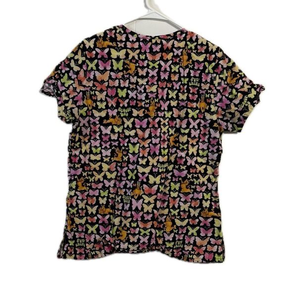 Scooby-doo women’s medium butterfly print short sleeve scrub top - Picture 3 of 5